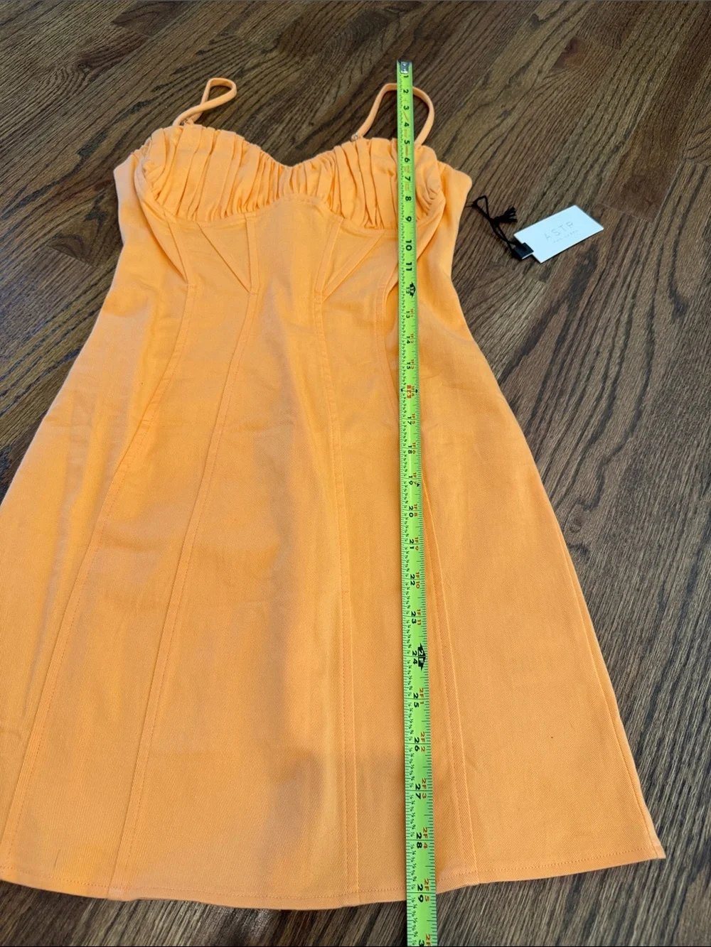Astr Orange Ruched Bust Mini Dress.  Soft denim XS New